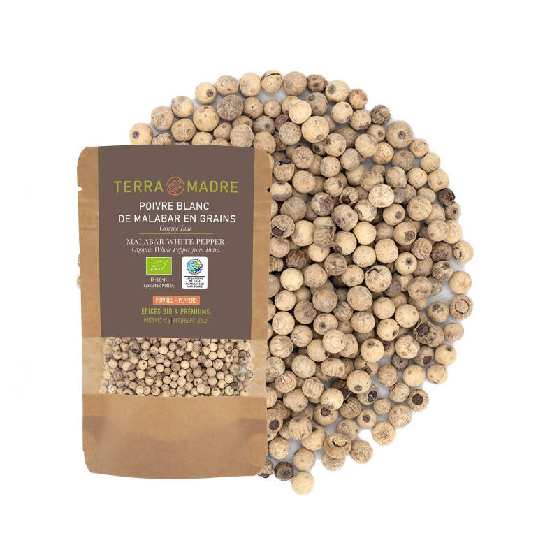 Organic Malabar white peppercorns
