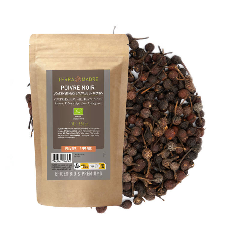 Poivre noir Voatsiperifery sauvage en grain de Madagascar bio
