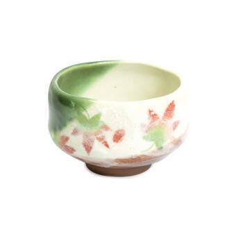 Matcha Bowl Momiji Green Leaves - Stoneware - Chawan - 200 ml
