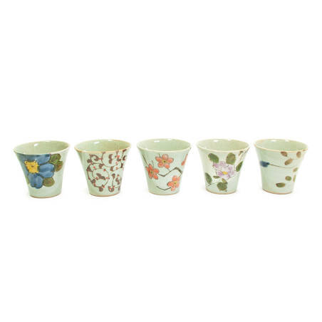 Tasses Yunomi Hana Cup - Motif fleurs - Grès - Set de 5 - 140 ml Tasses Yunomi Hana Cup - Motif fleurs - Grès - Set de 5 - 140 ml