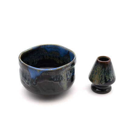 Matcha bowl + whisk rest - Naochi blue and black - Ceramic Matcha bowl + whisk rest - Naochi blue and black - Ceramic
