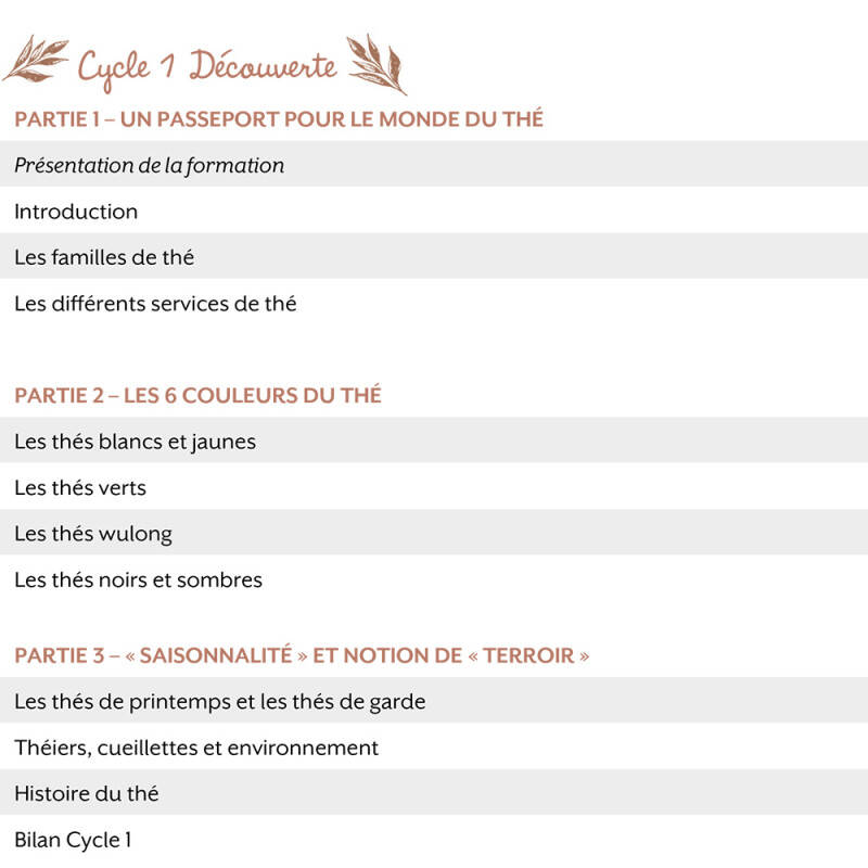 Tea sommelier course - Cycle 1