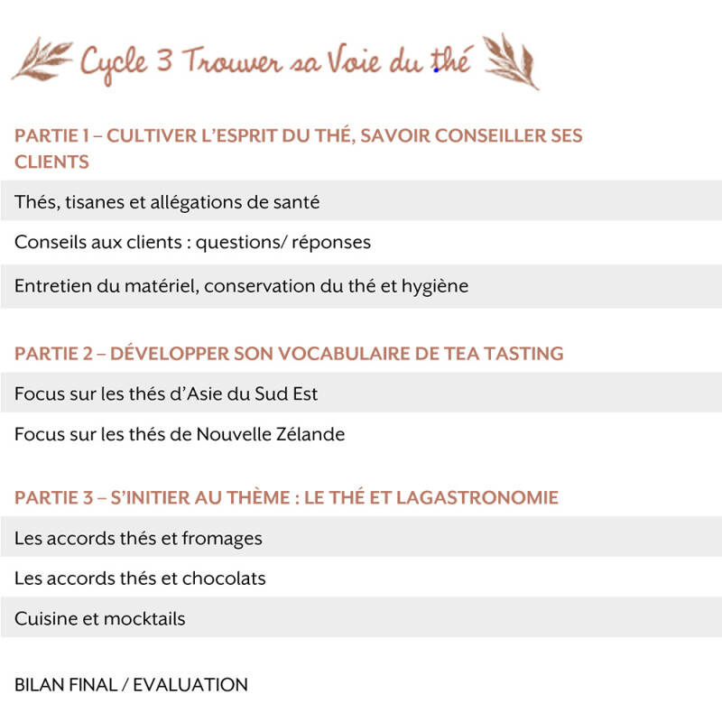 Tea sommelier course - Cycle 3