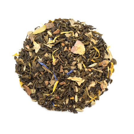 Thé vert aromatisé rose, amande et cannelier - Le sens de la fête