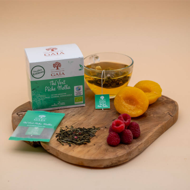 Pêche melba - Thé vert bio  - Pêche - Framboise - Vanille