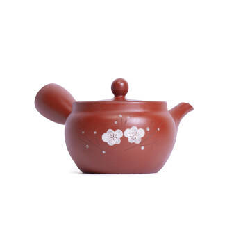 Red Kyusu teapot with white plum blossoms