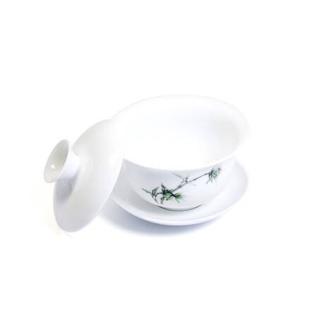 Gaiwan motif bambou - Fait main en porcelaine de Chine - 170 ml