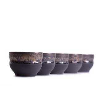 Tea bowls - Brown/gold - Ceramic - Set of 5 - 110 ml